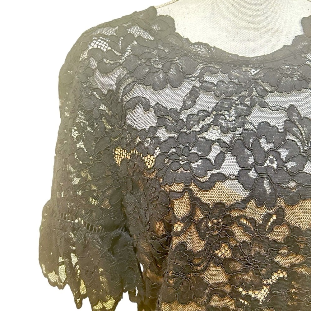 NWT Rebecca Taylor Black Lace Dress v back ruffle short sleeve size 8 - Picture 8 of 16